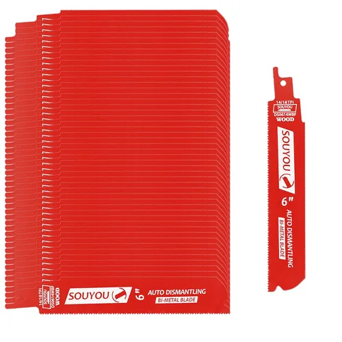 Miniatura 10 de Paquete de 3 cuchillas de carburo Sawzall de 6 en 8 TPI con organizador de acero de aleación de carburo para desmontaje de automóviles, corte