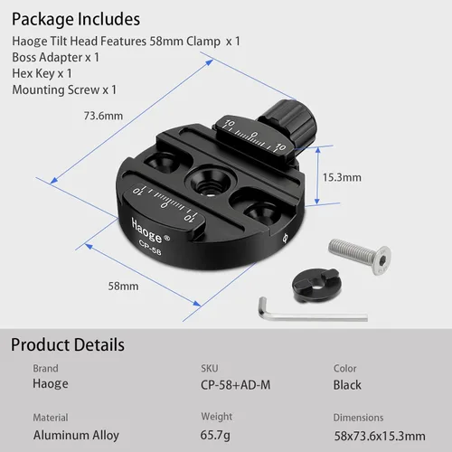 Miniatura 8 de Haoge Convertidor de adaptador Boss hembra a macho con abrazadera de liberación rápida compatible con Arca Swiss de 2.283 in para trípode Manfrotto