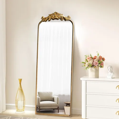 Miniatura 9 de WAMIRRO Espejo dorado adornado, espejos antiguos arqueados vintage para sala de estar, pasillo, chimenea, baño, entrada, 18 x 53 pulgadas