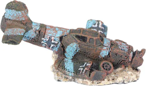 VILLCASE Sunken Fighter Plane Resina Acuario Plano Decoraciones Acuario Ornamento Escondite Habitat Fish Tank Paisaje Ornamento