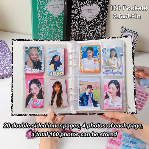 Miniatura 5 de Carpeta A5 Kpop - Álbum de tarjetas fotográficas con 20 fundas interiores de 3 pulgadas para álbum de fotos en hojas sueltas, recargable, 6 anillos