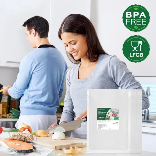 Miniatura 6 de Bonsenkitchen Bolsas selladoras al vacío precortadas, 200 unidades tamaño cuarto de galón de 8 x 12 pulgadas, sin BPA, bolsa selladora al vacío