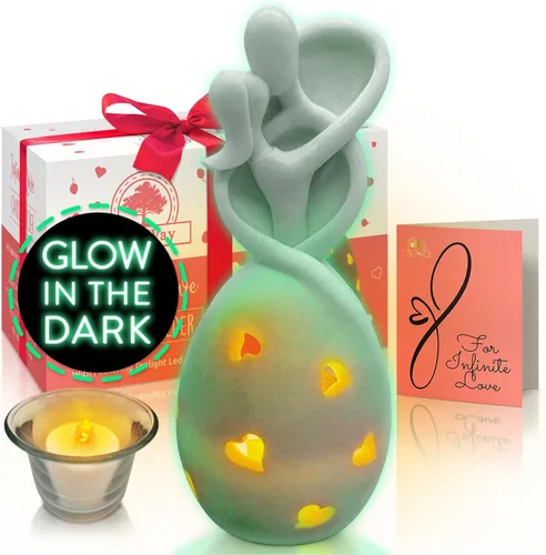 OakiWay Regalos de boda de aniversario para pareja/ella, estatua de portavelas de amor infinito que brilla en la oscuridad con vela LED, despedida