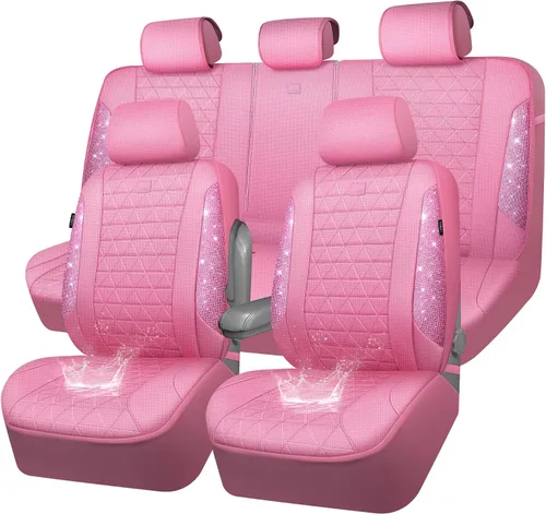 Miniatura 15 de CAR PASS Fundas de asiento de automóvil de cuero con diamantes brillantes, juego de asientos interiores de asientos completos, impermeable, Plateado