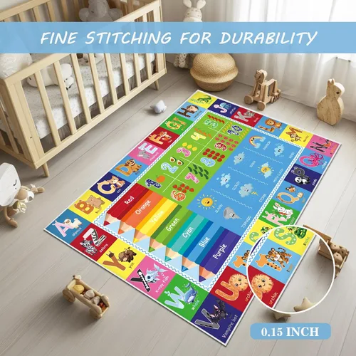 Miniatura 4 de Alfombra de juego para bebés, alfombra ABC para sala de juegos de niños, alfombra antideslizante lavable para niños pequeños, alfombra educativa