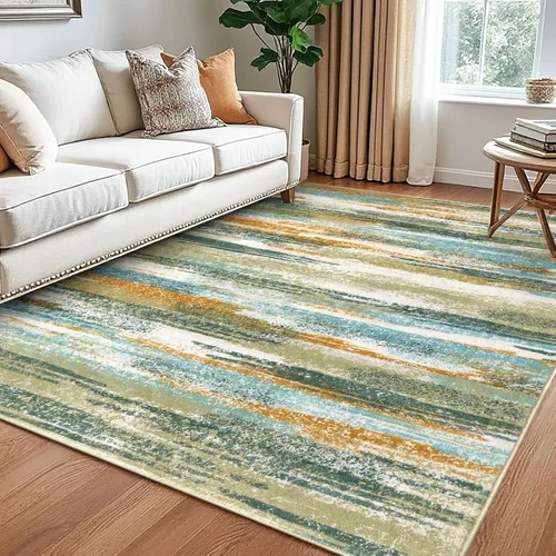 Miniatura 126 de Lansny Alfombra moderna abstracta de 2 x 5 pies, color negro, gris, blanco, lavable, alfombra de entrada para cocina, alfombra antideslizante suave