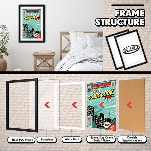 Miniatura 4 de Geetery - Juego de 16 marcos para cómics, con protección UV, marcos para revistas de cómics que se ajustan hasta 17,1 x 25,7 cm, para pared o mesa