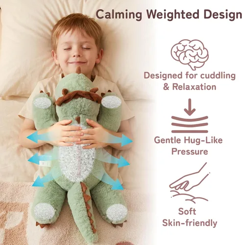 Miniatura 2 de Niuniu Daddy - Peluche con peso de dinosaurio verde de 24 pulgadas, almohada corporal grande para bebés, niñas o niños, juguete de felpa como regalo