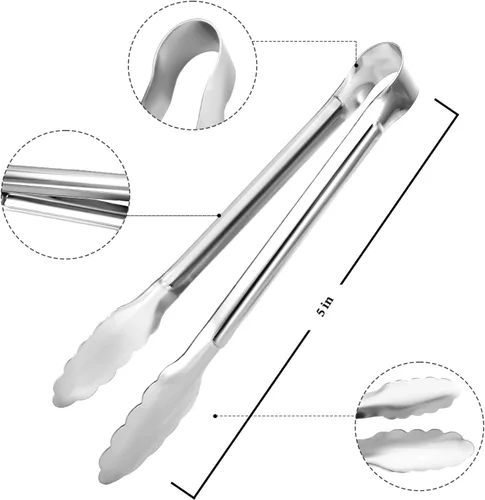 Miniatura 2 de Paquete de 12 pinzas pequeñas para servir, XEVOM pinzas de acero inoxidable para azúcar, mini pinzas para aperitivos, pinzas de cocina de metal