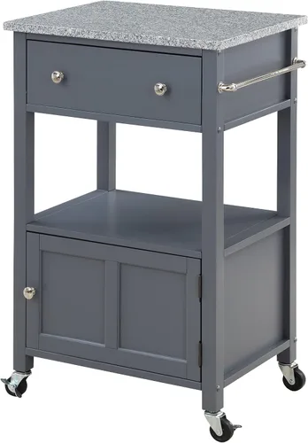 Miniatura 11 de OSP Home Furnishings Fairfax Farmhouse - Carrito de cocina con parte superior de granito, armario de almacenamiento rodante con toallero, estante