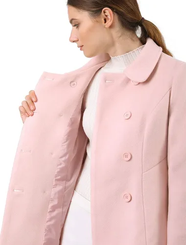 Miniatura 6 de Allegra K - Gabardina larga de invierno con cuello Peter Pan y botonadura doble para mujer