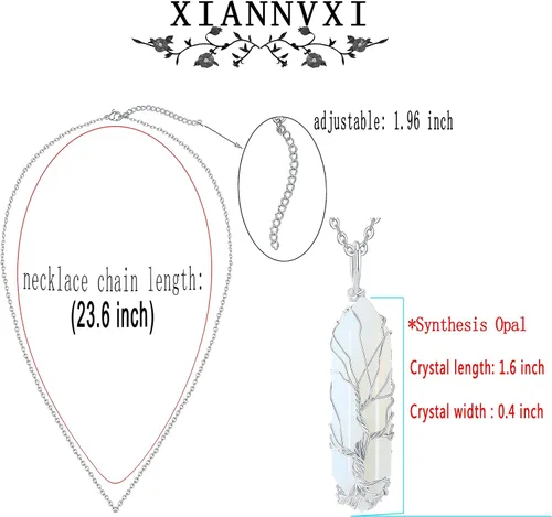 Miniatura 6 de XIANNVXI Collar con colgante de luna creciente envuelta en alambre con forma de árbol de la vida Collar con piedras de cristal curativo de reiki