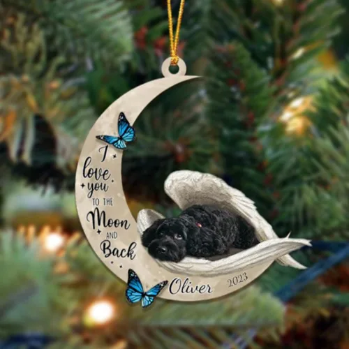 Miniatura 8 de Adorno colgante personalizado de ángel durmiendo en la luna, perro sabueso afgano, nombre personalizado, acrílico impreso en 2D plano – cumpleaños