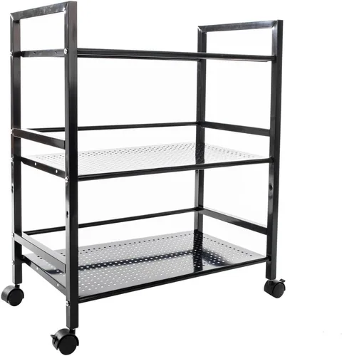 Miniatura 3 de Henf Carrito de cocina de 3 estantes organizador de carrito de cocina con ruedas con cerradura, soporte para horno de microondas, isla de cocina