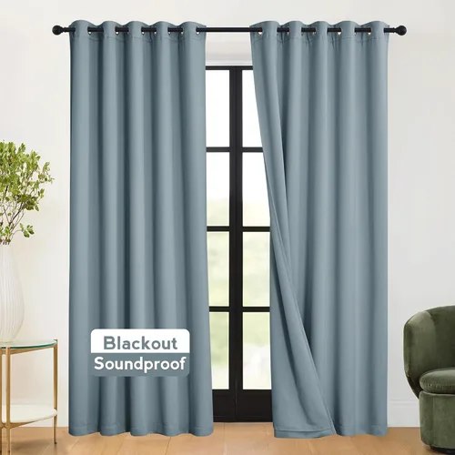 Miniatura 48 de RYB HOME 3 en 1 insonorizadas - oscurecedoras - cortinas de lino con aislamiento, cortinas de ahorro de energía con bloqueo de ruido para Lino blanco