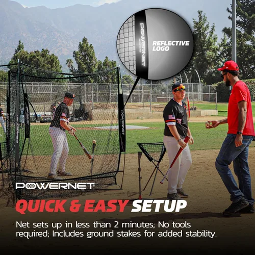 Miniatura 6 de PowerNet Red de entrenamiento de béisbol de triple amenaza, red de bateo o lanzamiento de 3 vías de 7 pies x 7 pies, cubre 147 pies cuadrados, Negro