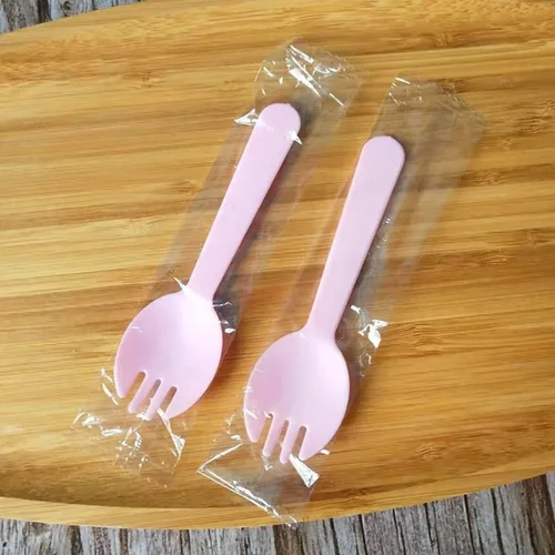 Miniatura 8 de 100 tenedores desechables de plástico duradero y ecológicos, tenedores y cucharas 2 en 1, ideales para almuerzo, picnic o restaurante y suministros