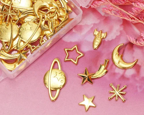Miniatura 3 de PENTA ANGEL Abalorios de relleno de resina temática Cosmos, 42 piezas, aleación dorada, estrella, luna, planeta, accesorios de relleno para resina