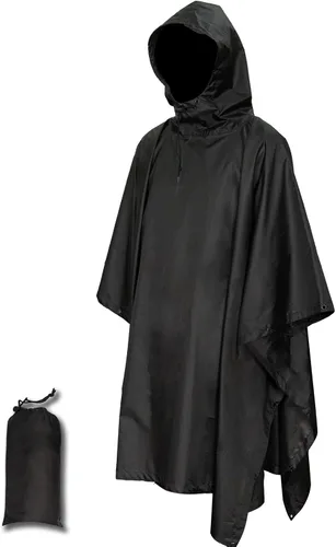 Miniatura 10 de LOOGU Poncho de lluvia impermeable con capucha, abrigo de lluvia multiusos de camuflaje para caza, camping, senderismo