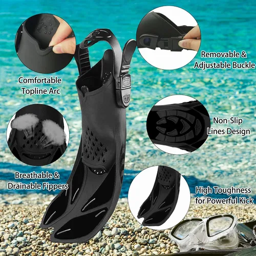Miniatura 6 de Equipo de esnórquel para adultos con aletas, equipo de buceo profesional para adultos, juegos de esnórquel de viaje con aletas, máscara de buceo