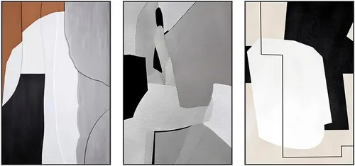 Miniatura 2 de MPLONG Arte de pared, juego de 3 lienzos abstractos naturales y contemporáneos en blanco y negro, decoración de pared estética para sala de estar
