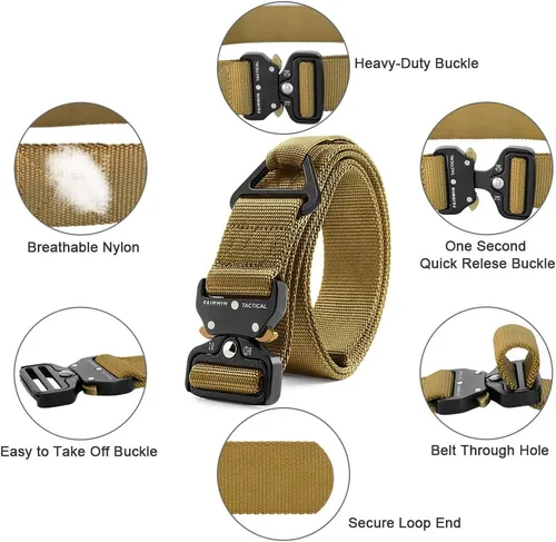 Miniatura 2 de Fairwin - Cinturón táctico de seguridad de 1.7 pulgadas de nailon para hombre con hebilla de liberación rápida de alta resistencia con anillo en V