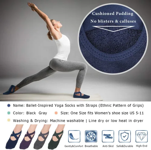 Miniatura 43 de Ozaiic - Calcetines de yoga para mujer con correas y agarres antideslizantes, ideales para pilates, Pure Barre, ballet, danza y entrenamiento