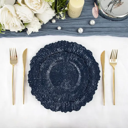 Miniatura 8 de DaYammi 60 platos de plástico azul – Platos azul oscuro desechables – Platos de plástico resistentes para fiestas, incluyendo 30 platos llanos, 30