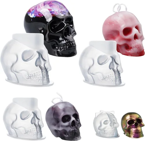 Moldes de resina 3D de calavera de LET'S RESIN, juego de 4 tamaños de moldes de silicona de calavera para resina epoxi, cera de vela, jabón,