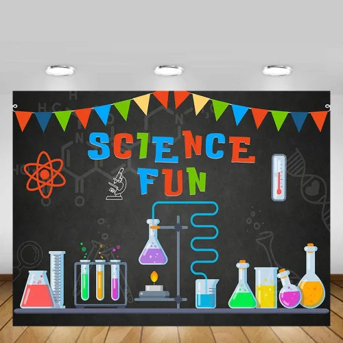 Miniatura 4 de MEHOFOTO - Decoración de fiesta de cumpleaños de ciencia de 8 x 6 pies, fondo de estudio fotográfico, pancarta de ciencia divertida para científico