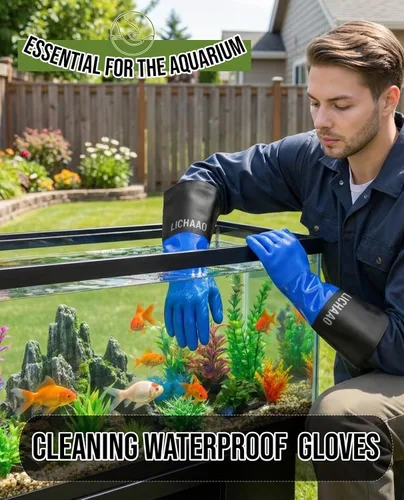 Miniatura 3 de LIICHAAO Guantes para sostener corales de acuario para mantenimiento de peceras Guantes resistentes a productos químicos, guantes impermeables