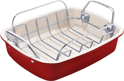 Miniatura 9 de KITESSENSU Sartén antiadherente para asar pavos con estante de 17 x 14 pulgadas, sartén grande para asar pollo para horno, asas más anchas