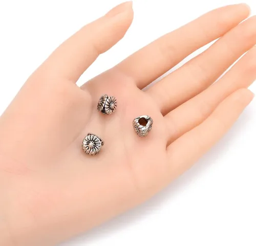 Miniatura 2 de 20 cuentas sueltas de gran agujero de flores en flor (agujero de 0.177 in) espaciador de metal plateado antiguo para bricolaje artesanía joyería