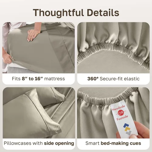 Miniatura 6 de California Design Den - Juego de sábanas de 400 hilos de 100% algodón, sábanas y fundas de almohada, transpirables, para cama King, satén suave