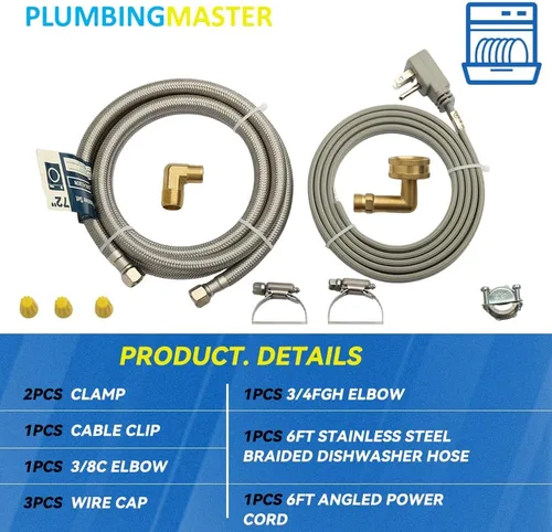 Miniatura 3 de PLUMBERMASTER Kit de instalación para lavavajillas, línea de suministro de agua de 6 pies con compresión de 3/8 pulgadas x 3/8 pulgadas, cable