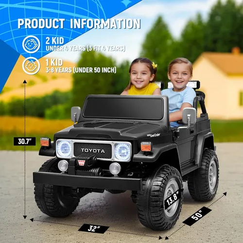 Miniatura 6 de Joywhale - camión de juguete para niños de 24V, de 2 plazas, con licencia Toyota Land Cruiser FJ40, 4WD, auto eléctrico alimentado con batería