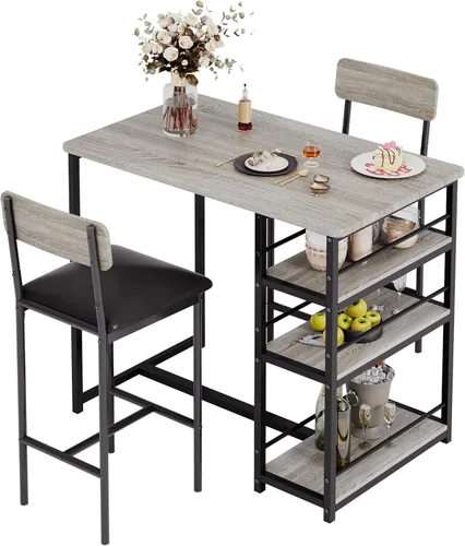 Miniatura 3 de GAOMON Juego de mesa de bar de 3 piezas con 2 taburetes tapizados, juego de comedor de altura de mostrador que ahorra espacio con estantes