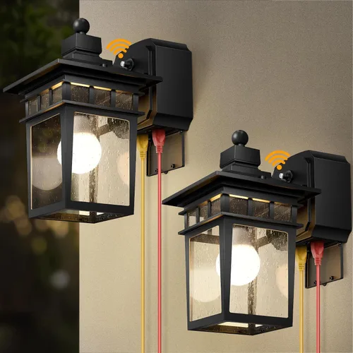 Miniatura 18 de Luces de Porche Exteriores con Sensor de Movimiento con Toma GFCI, 3 Modos de Luminaria Exterior del Anochecer al Amanecer, Luminaria de Iluminación
