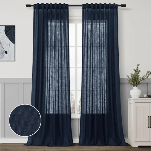 Miniatura 19 de Aersas Aqua Green Linen Curtains 84 Inches Long 2 Panels Set Back Tab Rod Pocket Living Room Curtain Farmhouse Rustic Light Filtering Hook Drapes