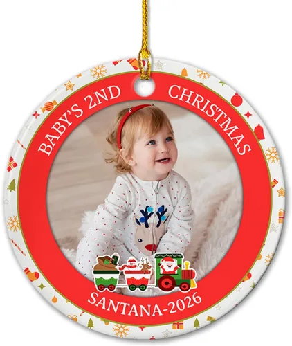 Miniatura 12 de Agregar foto Adorno de cerámica de la primera Navidad del bebé 2025, imagen personalizada del primer árbol de adorno de Navidad del bebé, adorno