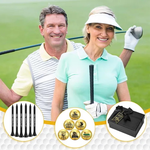 Miniatura 4 de Arrowbash Pelotas de golf de jubilación con camisetas y caja de regalo, regalos divertidos de jubilación para papá, compañeros de trabajo, golfistas