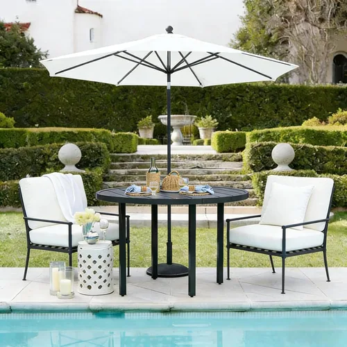 Miniatura 4 de 60" Round Outdoor Patio Table for 8, Metal Black Dining Table with Adjustable Umbrella Hole, Garden, Backyard & Deck Bistro Table