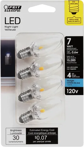 Miniatura 2 de Feit Electric BP7C7/850/LED/4 0.6W 7W equivalente a 30 lúmenes base de candelabro LED C7 bombilla nocturna, 2.1 pulgadas de alto x 0.9 pulgadas