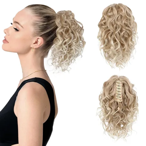 Miniatura 15 de Flufymooz Extensión de cola de caballo, extensión de cola de caballo corta de 12 pulgadas con pinza de garra, cabello ondulado rizado, clip