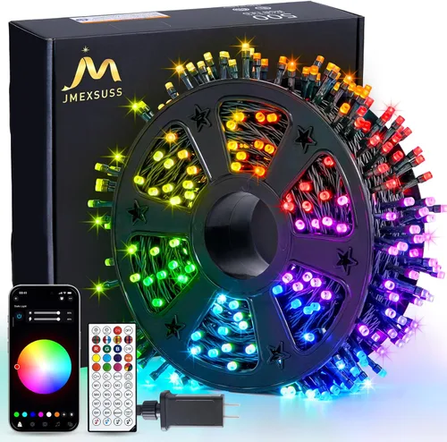 Miniatura 11 de JMEXSUSS 500 luces LED azules de Navidad al aire libre, 173 pies, 8 modos, tira de luces de Navidad, impermeable, luz LED azul para árbol enchufable