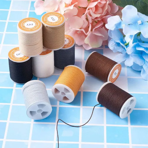 Miniatura 5 de KISSITTY 9 rollos de cuerda trenzada de poliéster encerado, 9 colores, de 0.039 in, de cuero encerado, hilo de coser trenzado con carrete