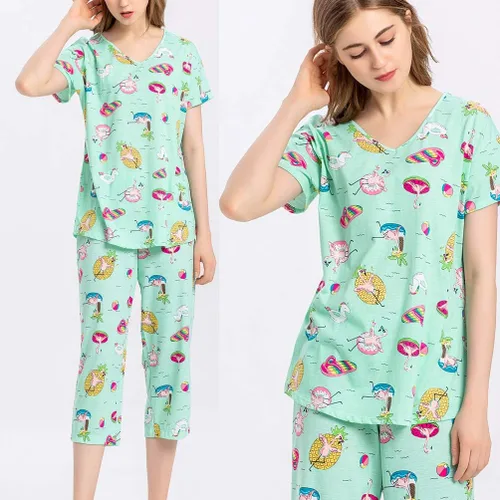 Miniatura 2 de ENJOYNIGHT - Conjunto de pijama de algodón para mujer, pijama de manga corta y pantalones capri, ropa de dormir de 2 piezas