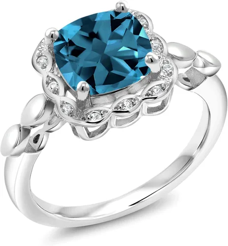 Gem Stone King Anillo de compromiso de plata de ley 925 de 0.315 in con piedra natal y zafiro blanco creado | Anillo de compromiso de boda