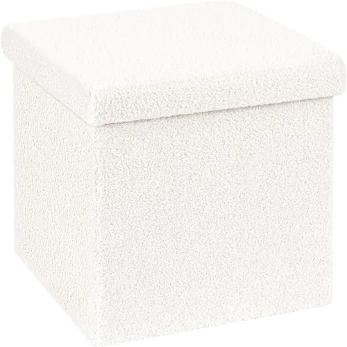 Miniatura 13 de B FSOBEIIALEO - Otomana de almacenamiento en forma de cubo pequeña, reposapiés de Sherpa, otomanas plegables portátiles de bouclé, piel sintética