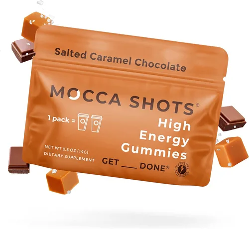 SGC Concentración más alta 100mg de cafeína por gomita, 2 gomitas por paquete, paquete de 6 shots de moca de caramelo salado a base de plantas